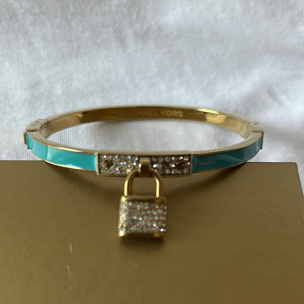 Michael Kors enamel/goldtone hinged bangle bracelet
